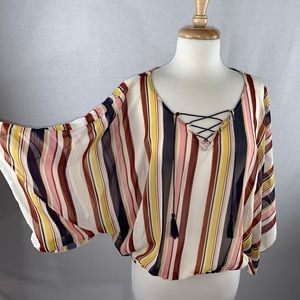 Sanctuary lace-up batwing striped shirt